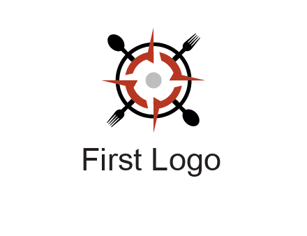stove top resembling a compass with forks and spoons logo
