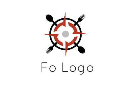 stove top resembling a compass with forks and spoons logo