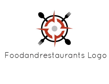 stove top resembling a compass with forks and spoons logo