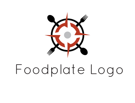 stove top resembling a compass with forks and spoons logo