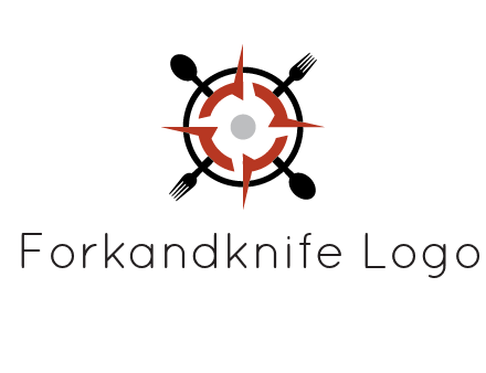 stove top resembling a compass with forks and spoons logo