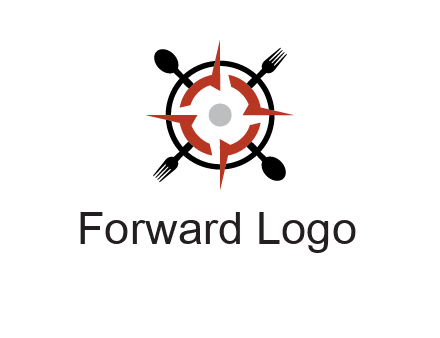 stove top resembling a compass with forks and spoons logo