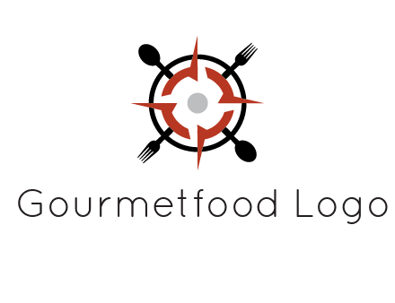 stove top resembling a compass with forks and spoons logo