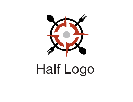 stove top resembling a compass with forks and spoons logo