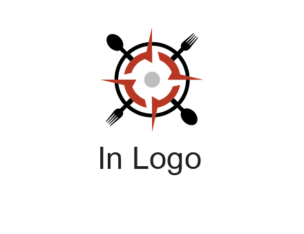 stove top resembling a compass with forks and spoons logo