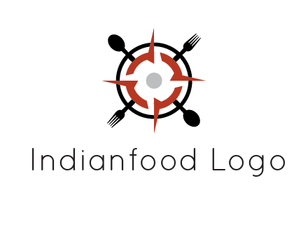 stove top resembling a compass with forks and spoons logo