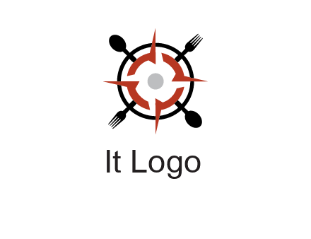 stove top resembling a compass with forks and spoons logo