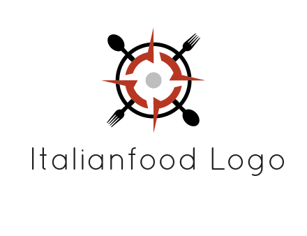 stove top resembling a compass with forks and spoons logo