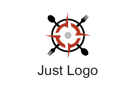 stove top resembling a compass with forks and spoons logo