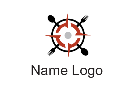 stove top resembling a compass with forks and spoons logo