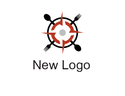 stove top resembling a compass with forks and spoons logo