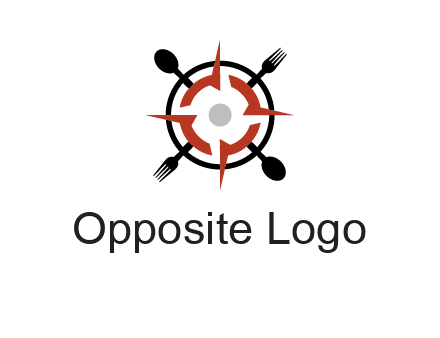 stove top resembling a compass with forks and spoons logo