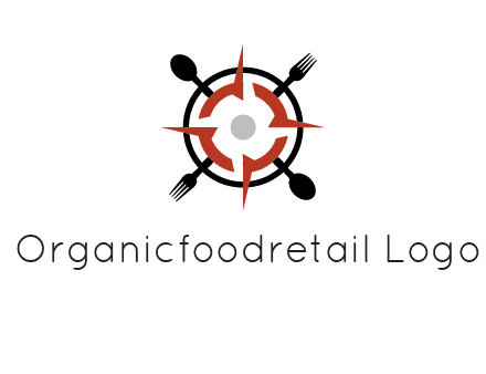 stove top resembling a compass with forks and spoons logo