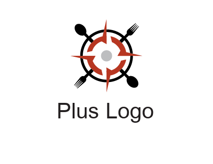 stove top resembling a compass with forks and spoons logo