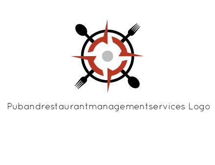 stove top resembling a compass with forks and spoons logo