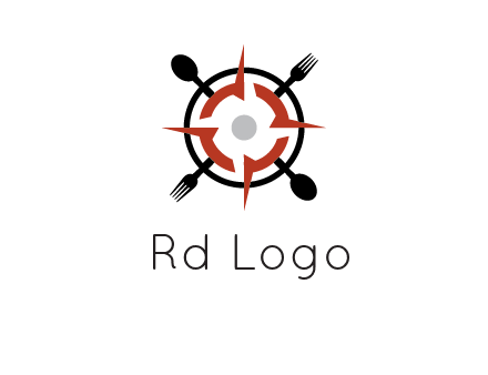 stove top resembling a compass with forks and spoons logo