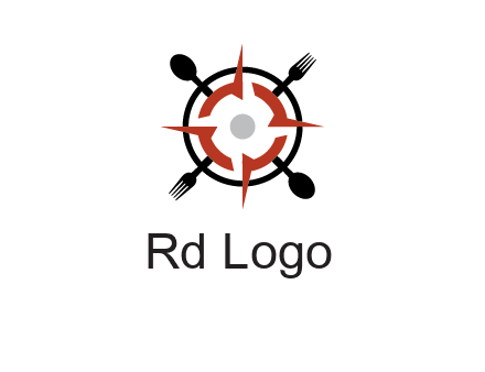 stove top resembling a compass with forks and spoons logo