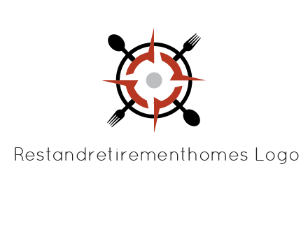 stove top resembling a compass with forks and spoons logo