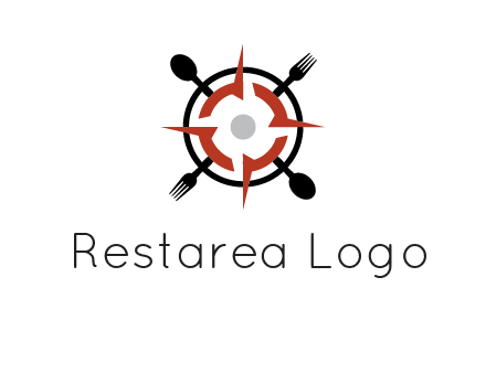 stove top resembling a compass with forks and spoons logo