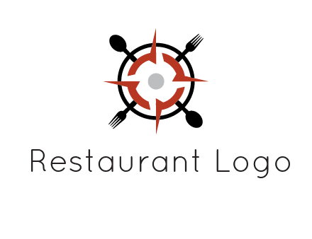 stove top resembling a compass with forks and spoons logo