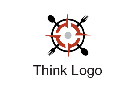 stove top resembling a compass with forks and spoons logo