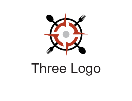 stove top resembling a compass with forks and spoons logo