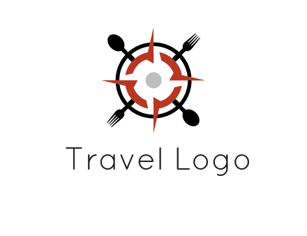 stove top resembling a compass with forks and spoons logo