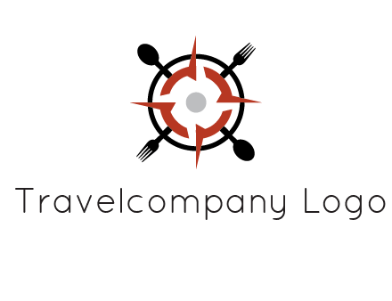 stove top resembling a compass with forks and spoons logo