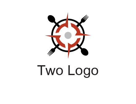 stove top resembling a compass with forks and spoons logo