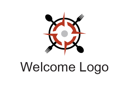 stove top resembling a compass with forks and spoons logo