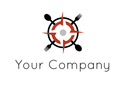 stove top resembling a compass with forks and spoons logo