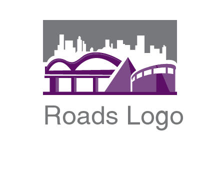 city skyline logo with skyscrapers, a pyramid and rail road bridge