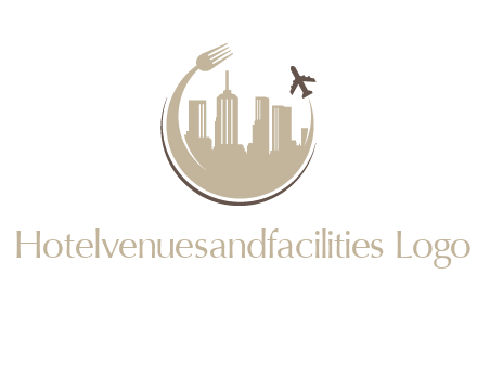 jet flying around skyscrapers and a curved fork