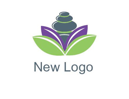 hot stones inside laves forming a lotus logo