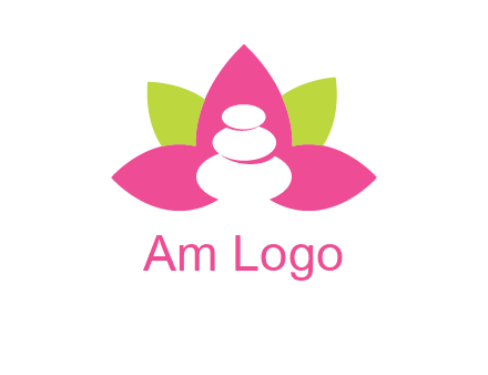 spa logo with hot stones inside leaves or lotus