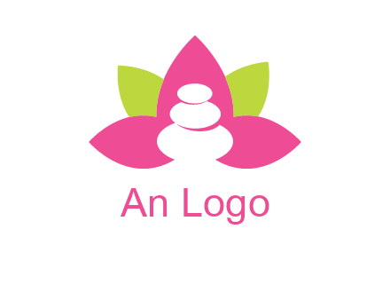 spa logo with hot stones inside leaves or lotus