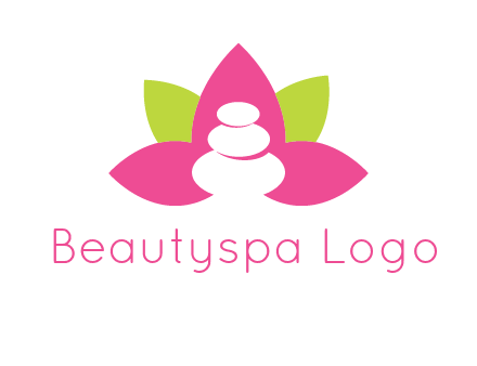 spa logo with hot stones inside leaves or lotus