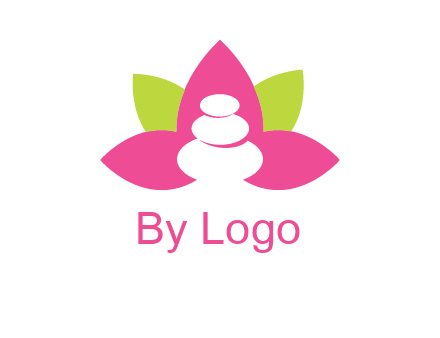 spa logo with hot stones inside leaves or lotus