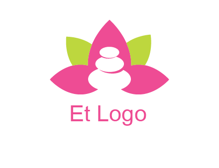 spa logo with hot stones inside leaves or lotus