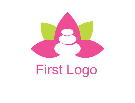 spa logo with hot stones inside leaves or lotus