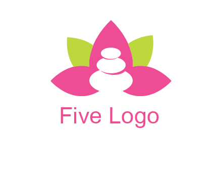 spa logo with hot stones inside leaves or lotus