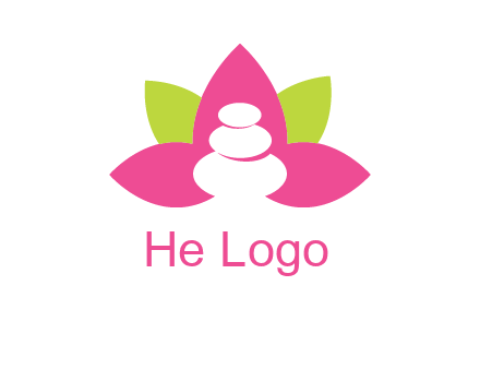 spa logo with hot stones inside leaves or lotus