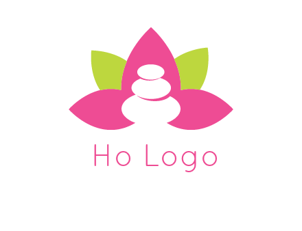 spa logo with hot stones inside leaves or lotus