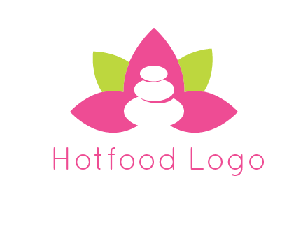 spa logo with hot stones inside leaves or lotus