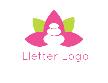 spa logo with hot stones inside leaves or lotus