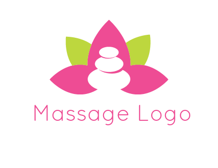 spa logo with hot stones inside leaves or lotus