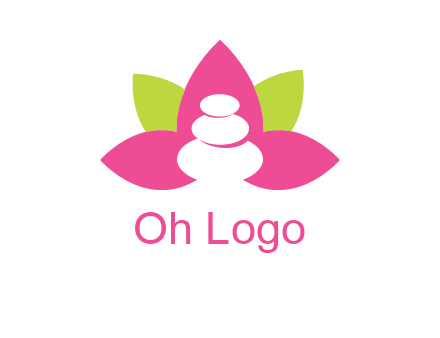 spa logo with hot stones inside leaves or lotus