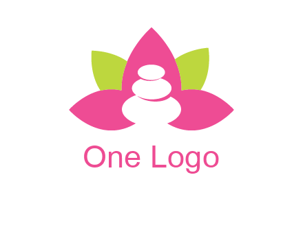 spa logo with hot stones inside leaves or lotus