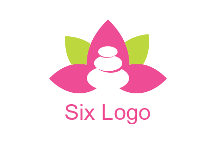 spa logo with hot stones inside leaves or lotus