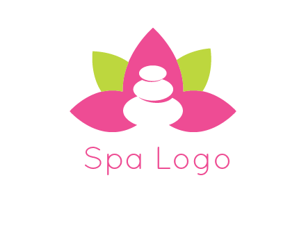 spa logo with hot stones inside leaves or lotus